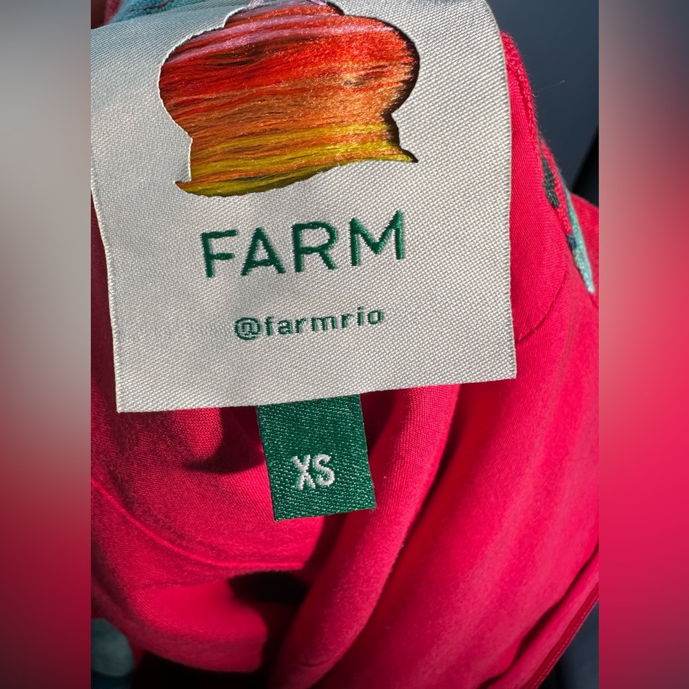 Farm Rio Summer Foliage Linen Mini Dress XS Button Front Tropical Crossback Red - Picture 10 of 12
